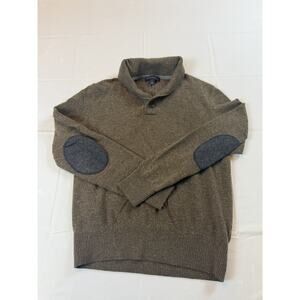 Banana Republic Khaki Crewneck Sweater with Charcoal Elbow Patches